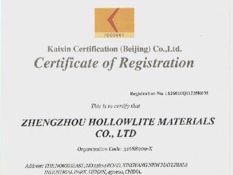 ISO 9001 certificate for hollow glass microspheres